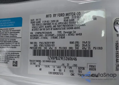 2014 Ford Shelby Gt500 z USA, uszkodzony, nr VIN 1ZVBP8JZ9E5260646